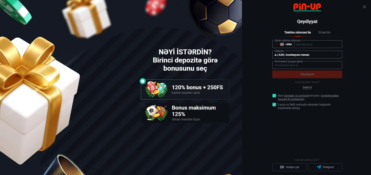 Hesabın PinUp qeydiyyatı və balansın artırılması